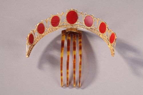 Diadem comb in gold with micromosaic Empire period - 