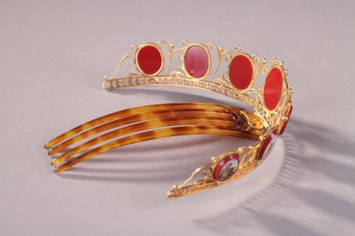 19th century - Diadem comb in gold with micromosaic Empire period