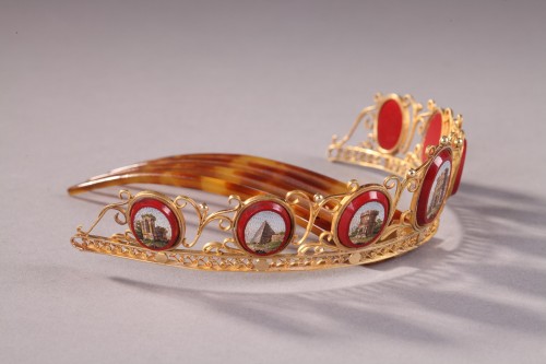 Diadem comb in gold with micromosaic Empire period - Empire
