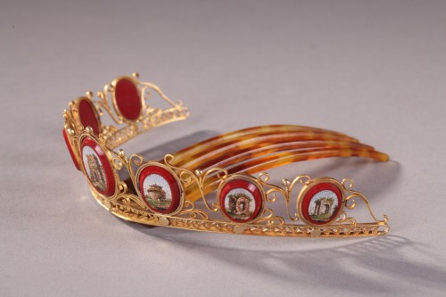 Empire - Diadem comb in gold with micromosaic Empire period