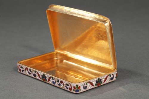 Antiquités - Boite or et émail champlevé XIXe siècle
