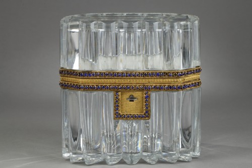 Coffret cristal taillé, bronze doré et cristal bleu - Objets de Vitrine Style Restauration - Charles X