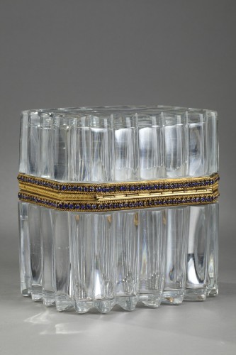 XIXe siècle - Coffret cristal taillé, bronze doré et cristal bleu