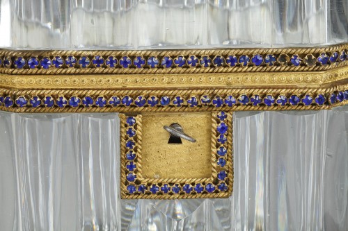 Coffret cristal taillé, bronze doré et cristal bleu - Restauration - Charles X