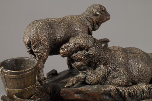 19th century - Jules Moigniez (1835-1894) - patinated bronze inkwell