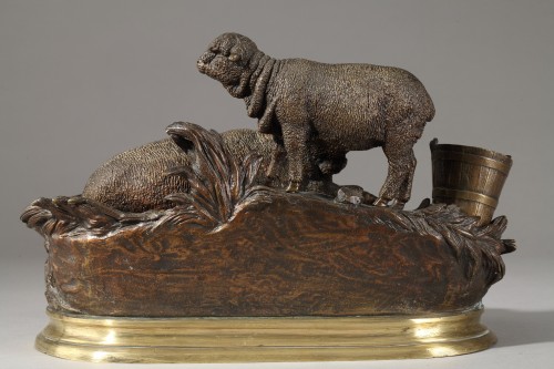 Napoléon III - Jules Moigniez (1835-1894) - Les deux moutons, encrier en bronze patiné