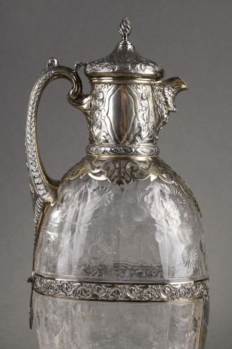 Aiguière en argent, vermeil et cristal taillé de Charles Edwards Londres 1900 - Argenterie et Orfèvrerie Style Art nouveau