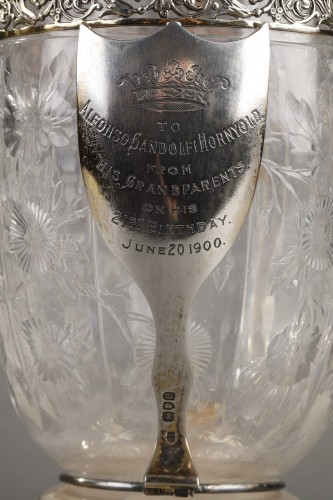XXe siècle - Aiguière en argent, vermeil et cristal taillé de Charles Edwards Londres 1900