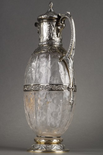 Antiquités - Aiguière en argent, vermeil et cristal taillé de Charles Edwards Londres 1900