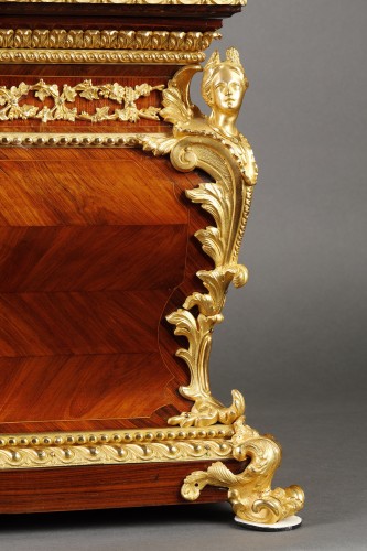 Important Louis XV style casket in rosewood, gilt bronze and porcelain - 