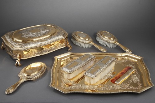 silverware & tableware  - Silver-Gilt Dressing-Table Service by Lionel Alfred Crichton London, 1917