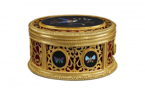 A 19th century jewellery box in pietra dura ormulu mounted by Tahan