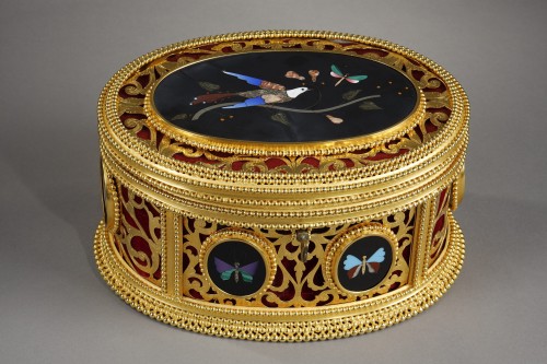 A 19th century jewellery box in pietra dura ormulu mounted by Tahan - Objects of Vertu Style Napoléon III