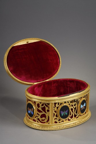 A 19th century jewellery box in pietra dura ormulu mounted by Tahan - Napoléon III