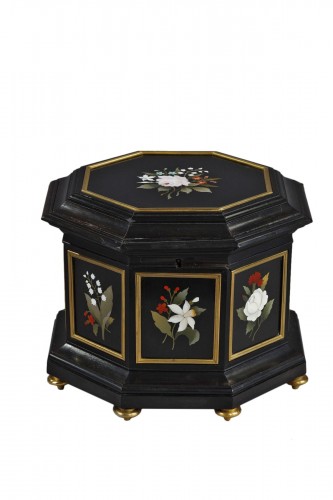 Mid-19th century jewellery black box with pietra dura plates