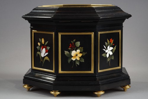 Mid-19th century jewellery black box with pietra dura plates. - 