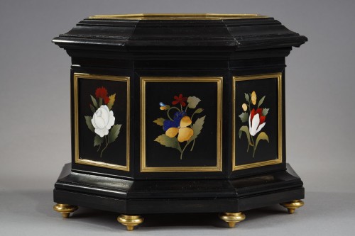 19th century - Mid-19th century jewellery black box with pietra dura plates