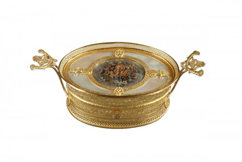 French Charles X gilt bronze and mother of pearl box