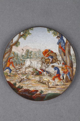 Early 19th century Micromosaic plaque. &quot;Furious bull&quot; Attributed to Luchin - Objects of Vertu Style Empire