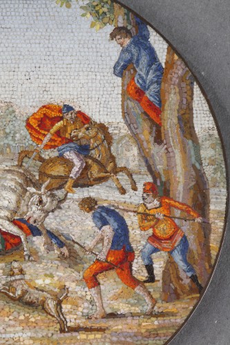 Early 19th century Micromosaic plaque. &quot;Furious bull&quot;. Attributed to Luchin - Empire