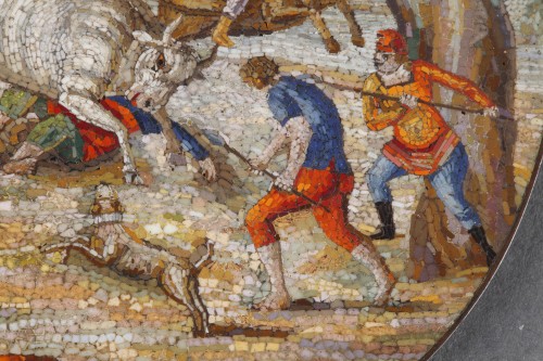 Antiquités - Early 19th century Micromosaic plaque. &quot;Furious bull&quot;. Attributed to Luchin