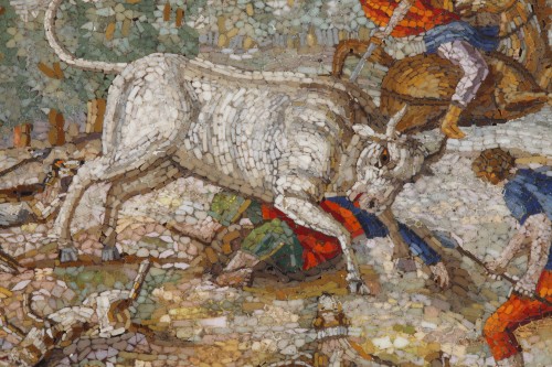 Antiquités - Early 19th century Micromosaic plaque. &quot;Furious bull&quot; Attributed to Luchin