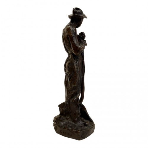 Sculpture Sculpture en Bronze - Jules DALOU (1838-1902) - Homme appuyé sur une pelle des deux mains