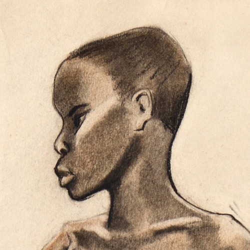 Tableaux et dessins Dessin, Aquarelle & Pastel - Arthur DUPAGNE (1895-1961) - "Jeune Mangbetu"