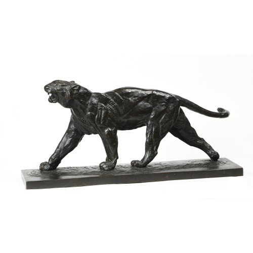 Sculpture Sculpture en Bronze - Thierry Van RYSWYCK (1911-1958) -Tigre feulant