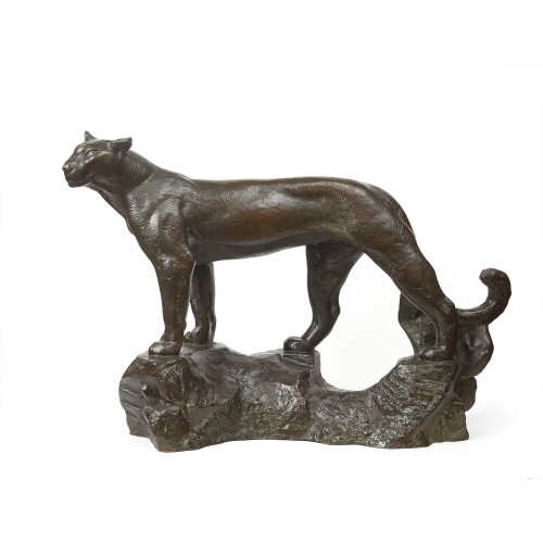 Charles DELHOMMEAU (1883-1970) - Panthère sur un rocher - Sculpture Style 