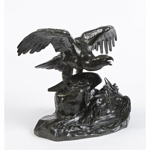 Sculpture Sculpture en Bronze - Antoine-Louis BARYE (1796-1875) - Aigle tenant un Héron