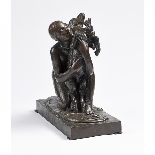 Sculpture Sculpture en Bronze - Gilbert PRIVAT (1892-1969) - "La petite fille à la chèvre"