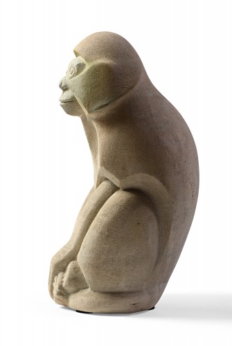 Sculpture Sculpture en pierre - Marcel LEMAR (1892-1941) - "Velvet assis" (Singe du Kenya)