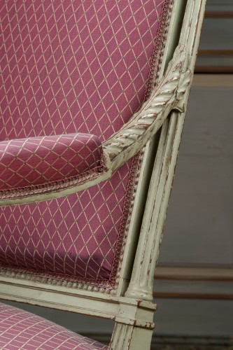 Paire de fauteuils laqués vert - Sièges Style Louis XVI