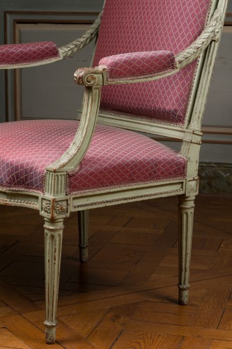 Seating  - Pair of Louis XVI green lacquered armchairs