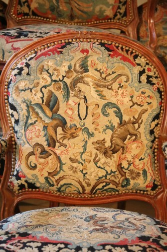 Ensemble de six fauteuils à la reine en noyer estampillé Nadal l'Ainé - Sièges Style Louis XV