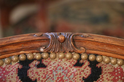 Louis XV - Collection of Six Walnut Armchairs, Stamped by Nadal the Elder