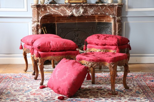 Set of four ash wood stools - Seating Style French Regence