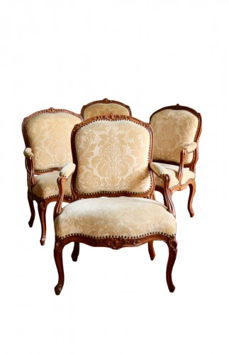 Suite of four armchairs stamped Tilliard