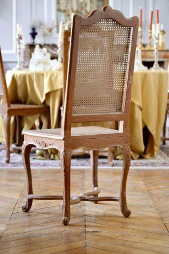 XVIIIe siècle - Ensemble de huit chaises cannées d'époque Régence