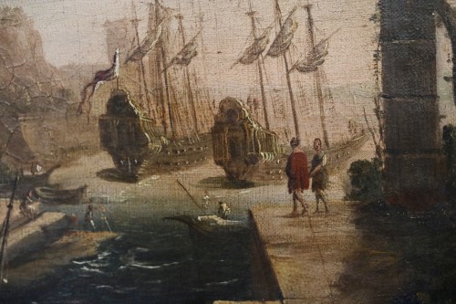 Tableaux et dessins Tableaux XVIIIe siècle - Vue d’un port à l’antique