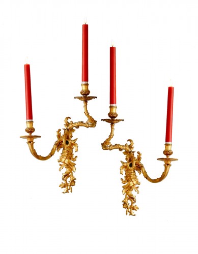 Pair of ormolu sconces in Boulle style