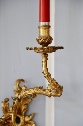 Antiquités - Paire d'appliques en bronze doré au modèle de Boulle