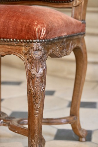 Louis XV - Set of eight natural wood chairs