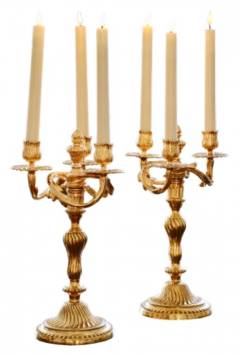 Pair of three-light ormolu candelabra