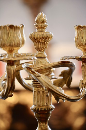 Paire de candélabres à trois bras de lumière en bronze doré - Luminaires Style Louis XV