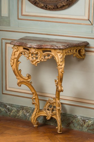 Paire de consoles Louis XV en bois doré - Mobilier Style Louis XV