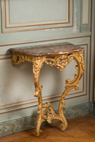 Mobilier Console - Paire de consoles Louis XV en bois doré
