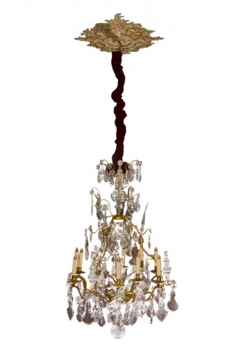 Lustre cage Louis XV à neuf bras de lumières en bronze doré