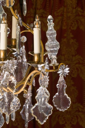 Lustre cage Louis XV à neuf bras de lumières en bronze doré - Luminaires Style Louis XV